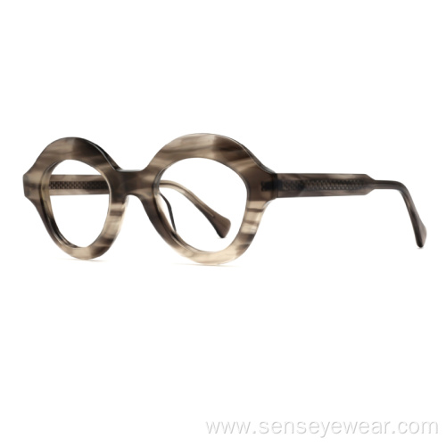 Oversized Round Unisex Bevel Acetate Frame Optical Glasses